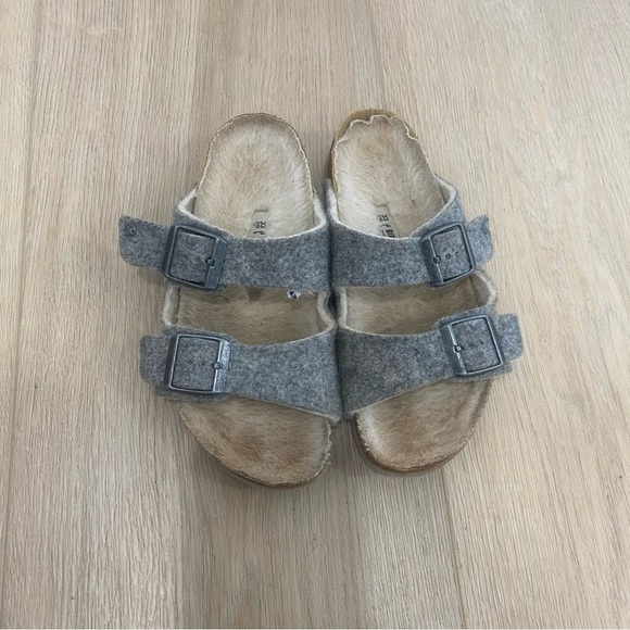 Birkenstock Arizona Gray Wool Double Strap Slides - Picture 1 of 5